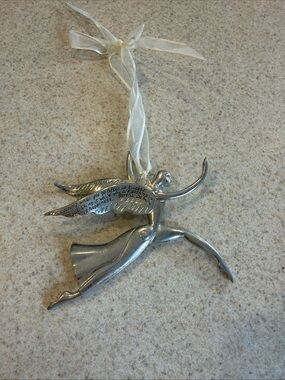 Serenity Silver Metal Angel with Ribbon with by Bertha Damon, Cannon Falls